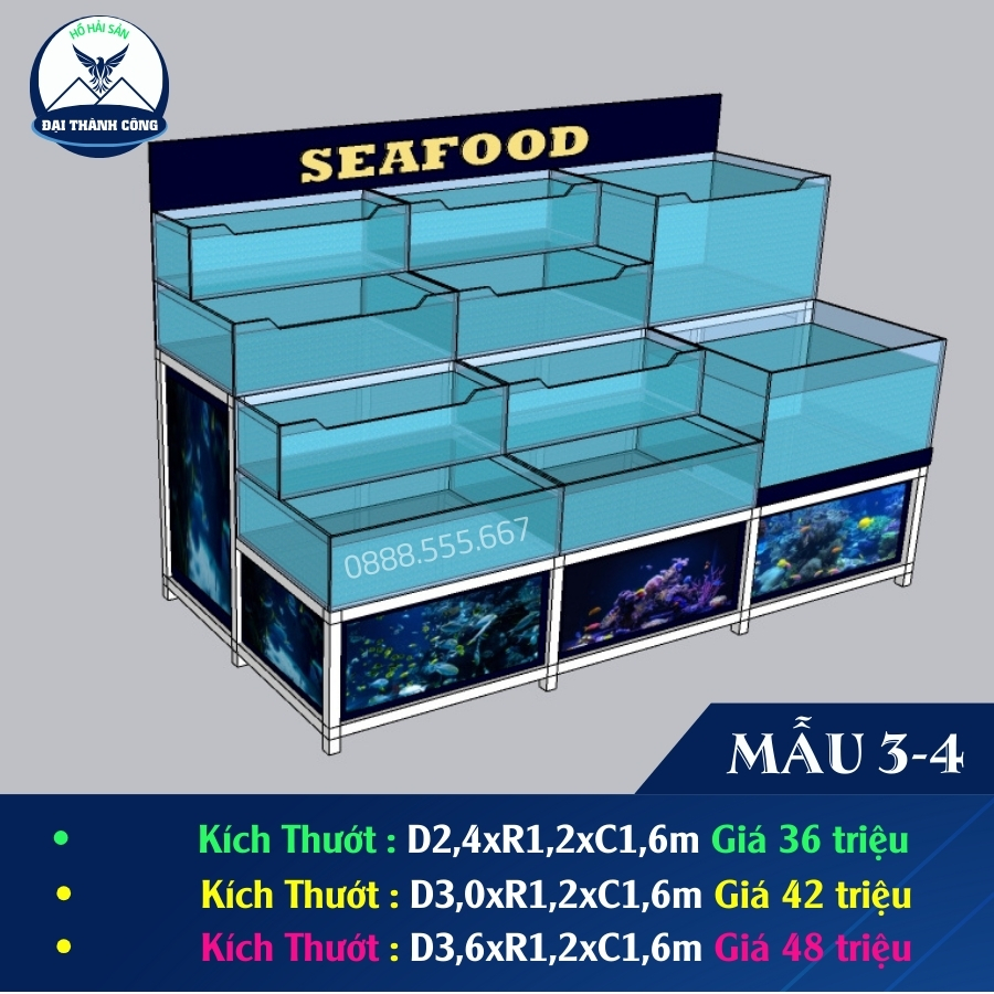 hồ hải sản 3x1,2x1,6m Mẫu 4 hồ hải sản 3x1,2x1,6m Mẫu 4