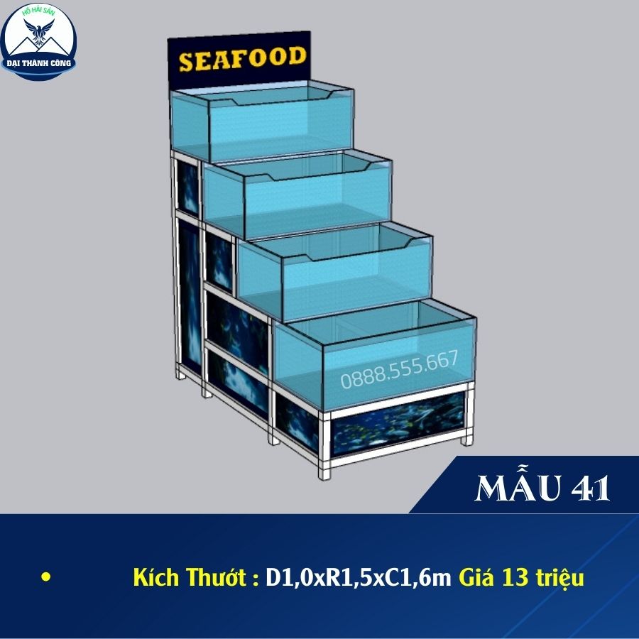 Hồ hải sản là một phần quan trọng trong kinh doanh nhà hàng, quán ăn hải sản hay các siêu thị thủy sản. Để đáp ứng nhu cầu trưng bày và bảo quản hải sản hiệu quả, hồ hải sản 4 tầng dài 1m là một giải pháp hoàn hảo Hồ hải sản là một phần quan trọng trong kinh doanh nhà hàng, quán ăn hải sản hay các siêu thị thủy sản. Để đáp ứng nhu cầu trưng bày và bảo quản hải sản hiệu quả, hồ hải sản 4 tầng dài 1m là một giải pháp hoàn hảo